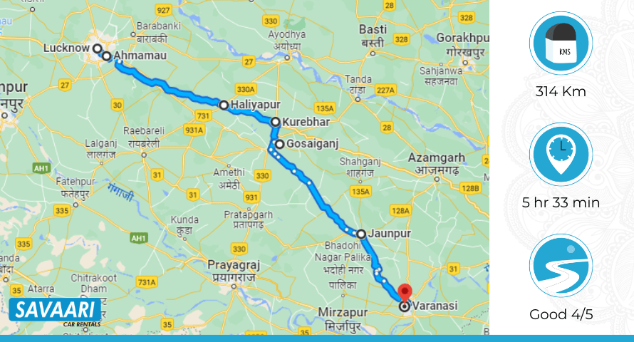 Varanasi to Lucknow Distance
